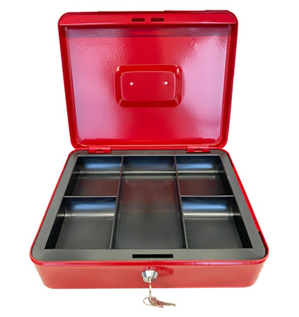 Kasetka metalowa na pieniądze 30x24x9cm czerwona PT6124