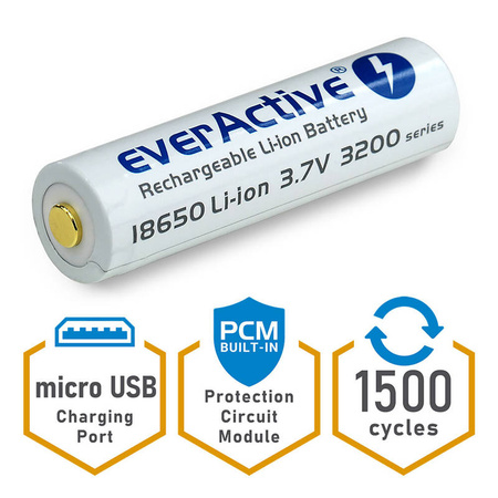 Akumulator everActive 18650 3200mAh Micro USB EV18650-32M