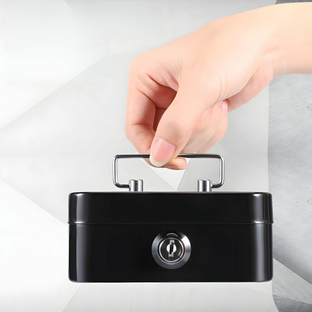 Kasetka skarbonka na pieniądze metalowa czarna AT4460