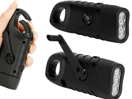 Latarka na korbkę solarna z karabińczykiem czarna VG6650