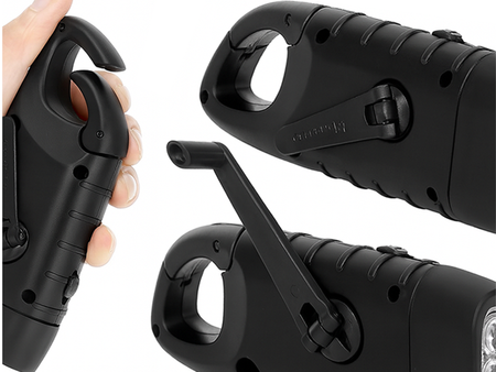 Latarka na korbkę solarna z karabińczykiem czarna VG6650