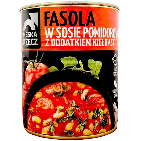 Fasola w sosie pomidorowym z kiełbasą Męska Rzecz 840g 09.2025