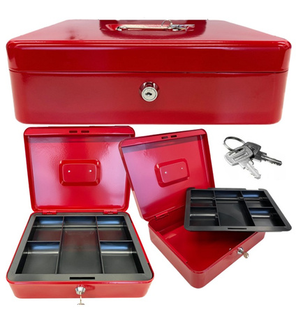 Kasetka metalowa na pieniądze 30x24x9cm czerwona PT6124