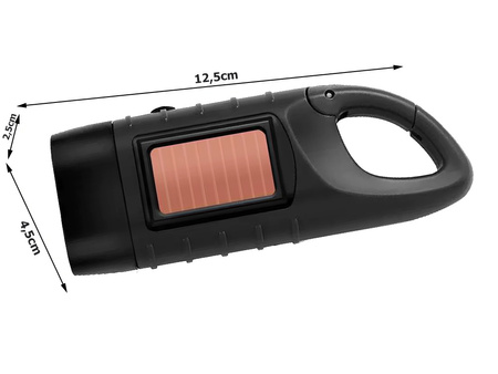 Latarka na korbkę solarna z karabińczykiem czarna VG6650