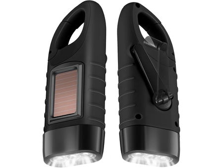 Latarka na korbkę solarna z karabińczykiem czarna VG6650