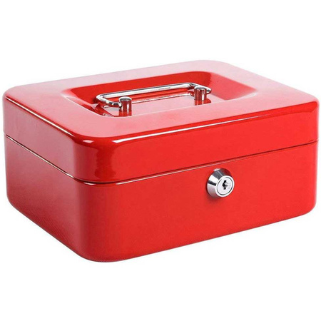 Kasetka na pieniądze metalowa 20x16x9cm czerwona AT4462R