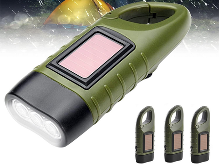 Latarka z korbką solarna karabińczyk zielona VG6283