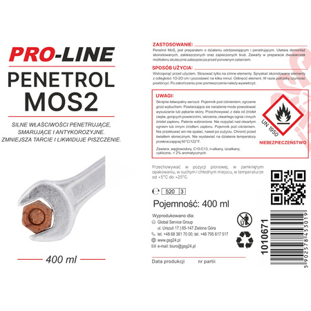 Penetrol MoS2 odrdzewiacz penetrujący Pro-Line 400ml 1010671