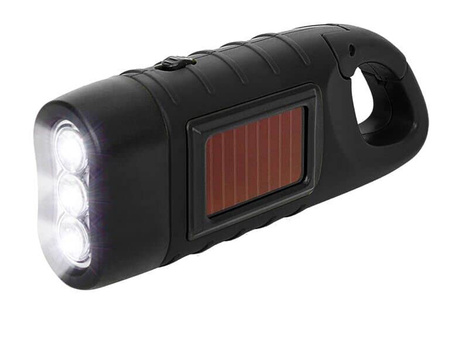 Latarka na korbkę solarna z karabińczykiem czarna VG6650