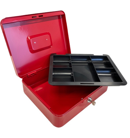 Kasetka metalowa na pieniądze 30x24x9cm czerwona PT6124