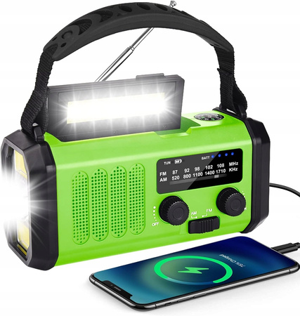 Radio awaryjne na korbkę powerbank solarne USB-C XSY330
