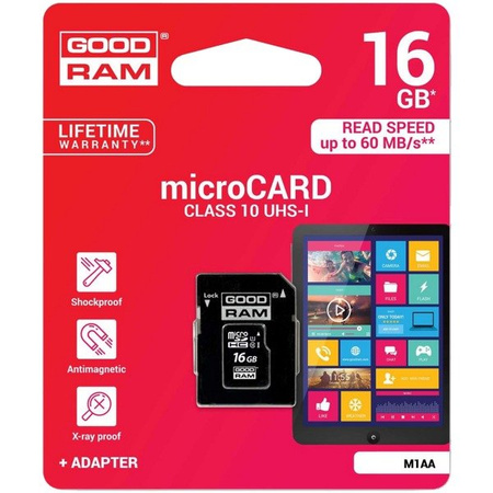 Karta pamięci Micro SDHC 16GB Class 10 UHS-I GOODRAM M1AA-0160R11