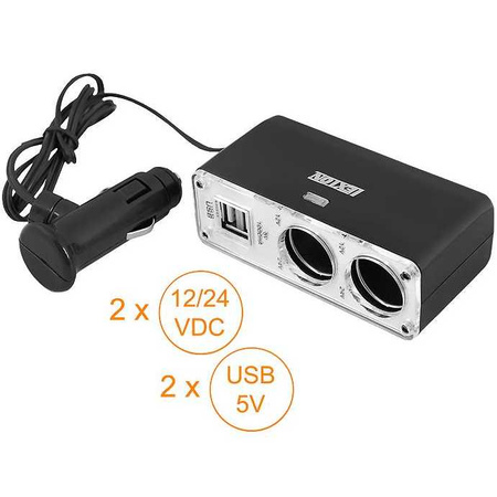Rozgałeziacz gniazdka zapalniczki 12V/24V + 2xUSB Lexton LX404V