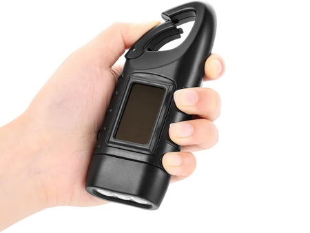 Latarka na korbkę solarna z karabińczykiem czarna VG6650