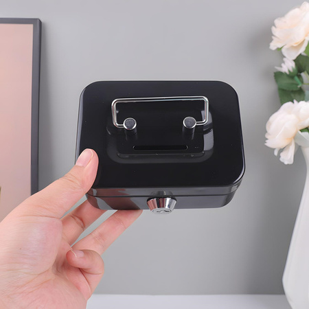 Kasetka skarbonka na pieniądze metalowa czarna AT4460