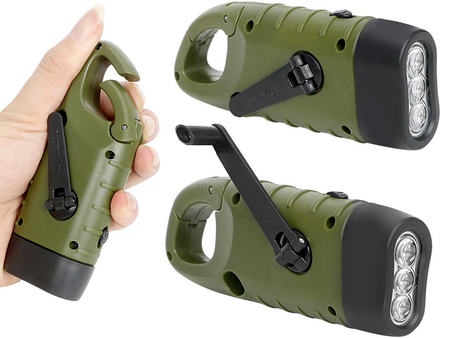 Latarka z korbką solarna karabińczyk zielona VG6283