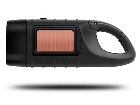 Latarka na korbkę solarna z karabińczykiem czarna VG6650