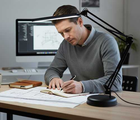 Lampka biurkowa kreślarska stawiana przykręcana czarna IT6635