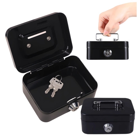 Kasetka skarbonka na pieniądze metalowa czarna AT4460