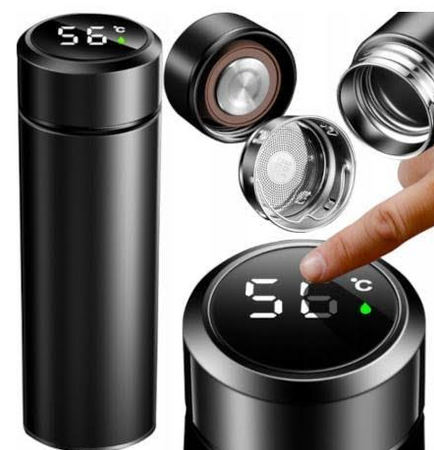 Kubek termiczny smart z termometrem czarny 500ml SUS304